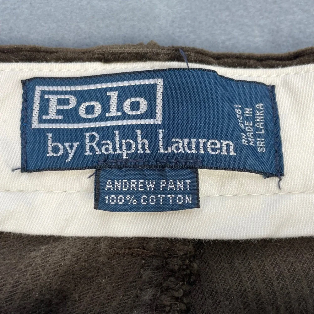 Vtg Polo Ralph Lauren Brown Andrew Pleated Corduroy Pants Mens 33x30